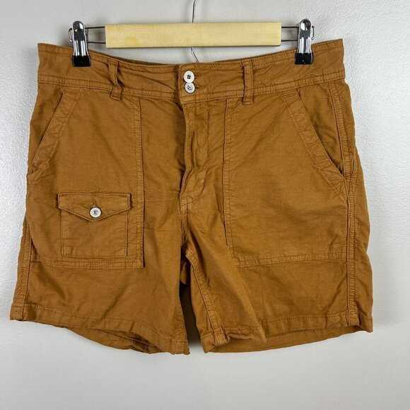 Anthropologie Wanderer Utility Cargo Shorts Size 28 Brown Casual Linen Blend - Picture 1 of 9